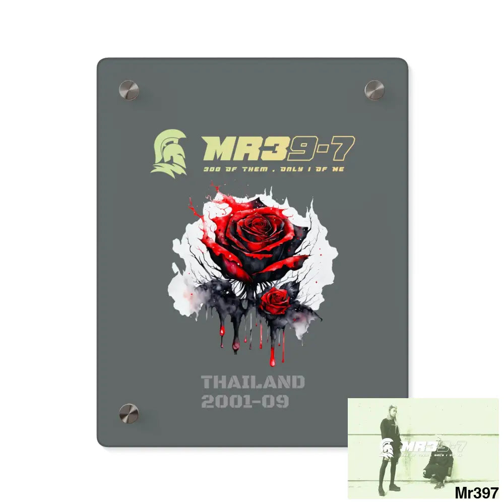 MR39-7 Thailand 2001--09 Red Rose with Bloody Drippings on Abstract Black Background Acrylic Wall Art Panels 8″ x 10″