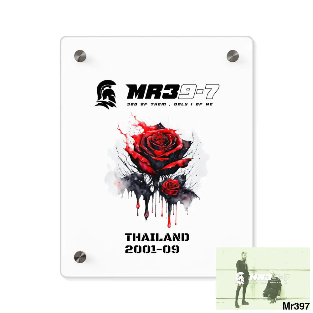 MR39-7 Thailand 2001--09 Red Rose with Bloody Drippings on Abstract Black Background Acrylic Wall Art Panels 8″ x 10″