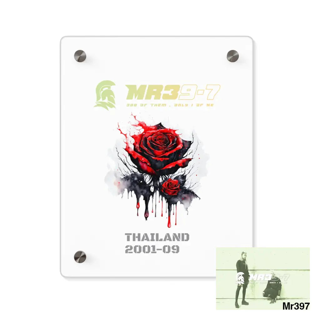 MR39-7 Thailand 2001--09 Red Rose with Bloody Drippings on Abstract Black Background Acrylic Wall Art Panels 8″ x 10″
