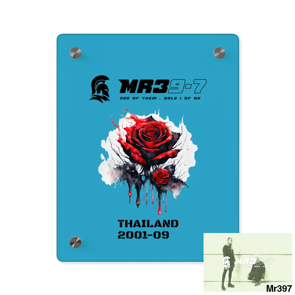 MR39-7 Thailand 2001--09 Red Rose with Bloody Drippings on Abstract Black Background Acrylic Wall Art Panels 8″ x 10″