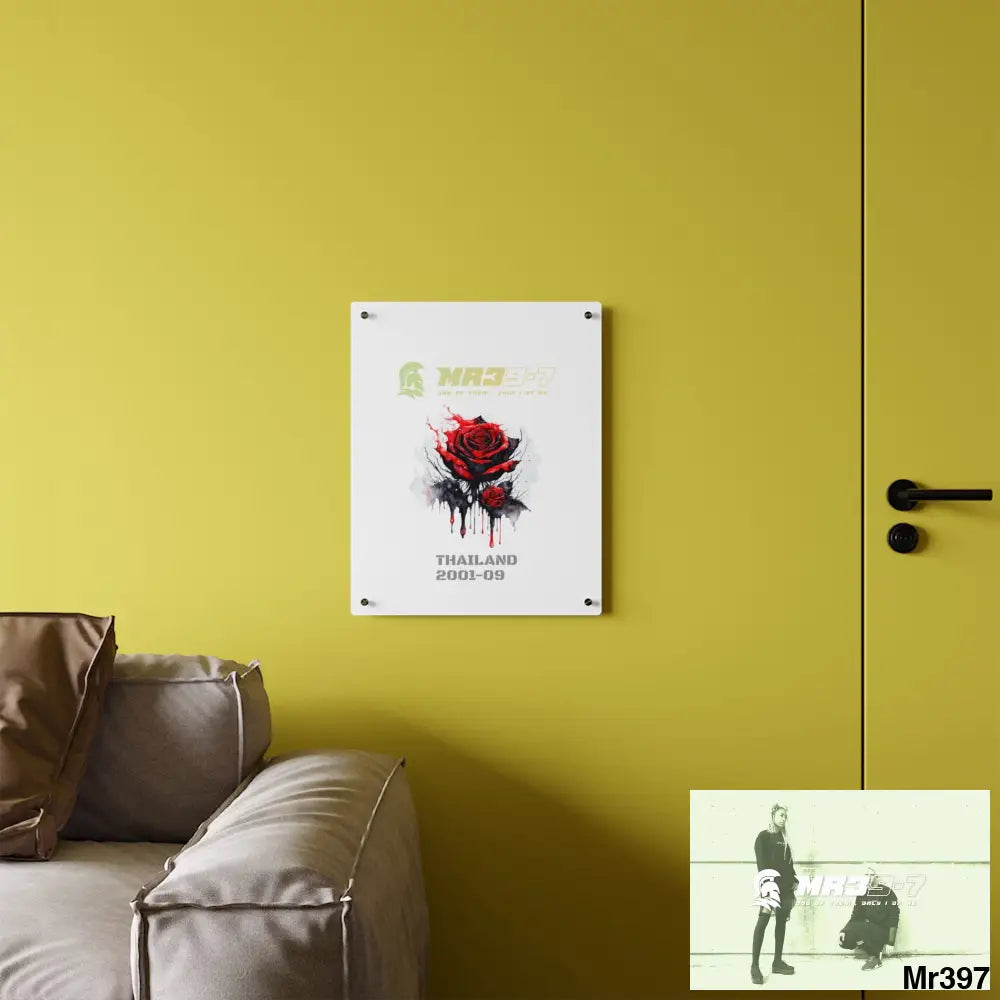 MR39-7 Thailand 2001--09 Red Rose with Bloody Drippings on Abstract Black Background Acrylic Wall Art Panels Home Decor