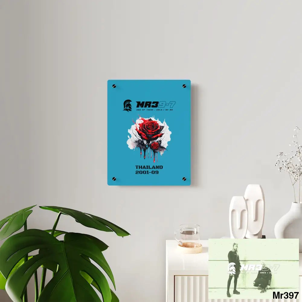 MR39-7 Thailand 2001--09 Red Rose with Bloody Drippings on Abstract Black Background Acrylic Wall Art Panels Home Decor