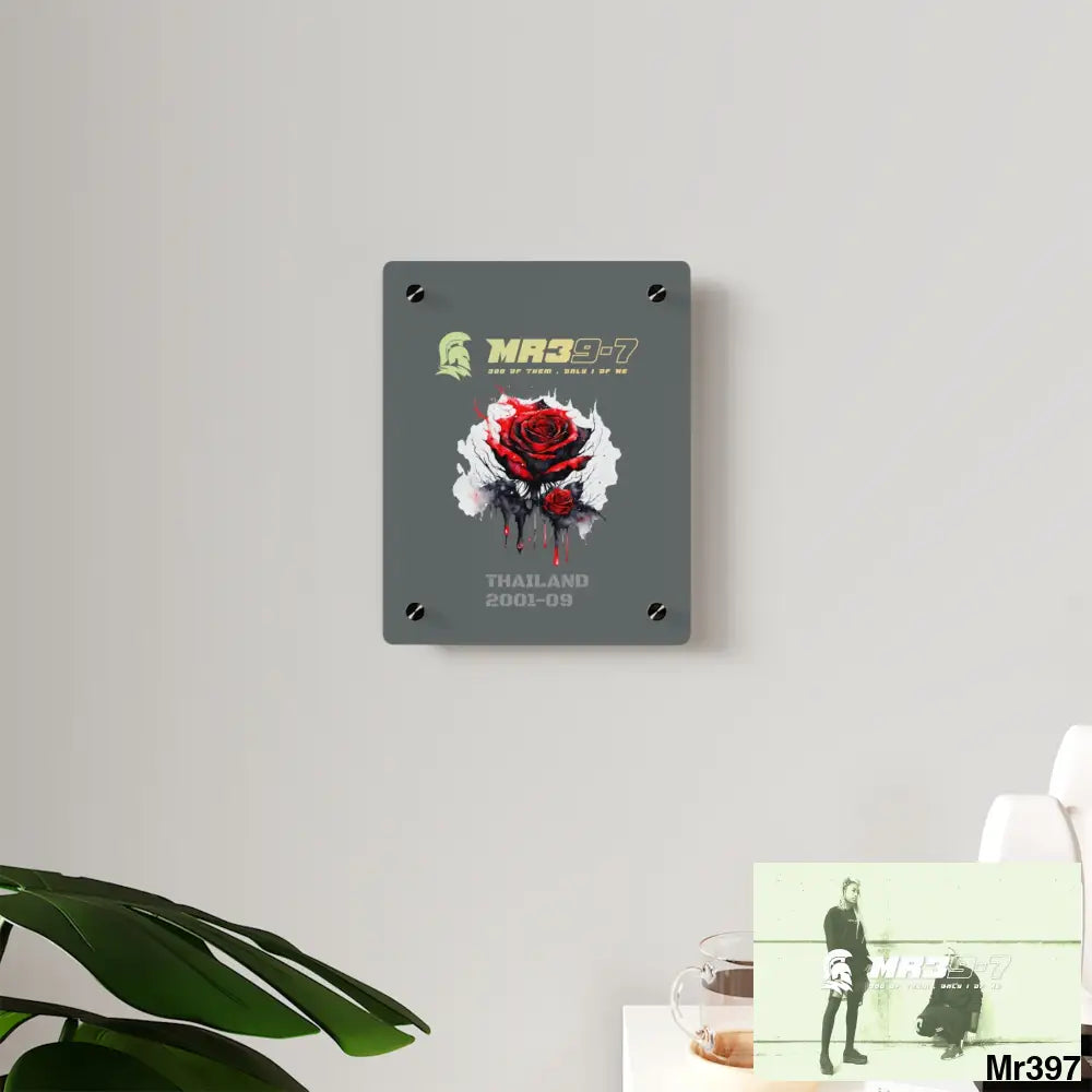 MR39-7 Thailand 2001--09 Red Rose with Bloody Drippings on Abstract Black Background Acrylic Wall Art Panels Home Decor