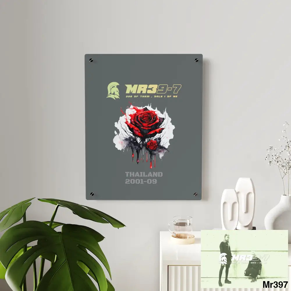 MR39-7 Thailand 2001--09 Red Rose with Bloody Drippings on Abstract Black Background Acrylic Wall Art Panels Home Decor