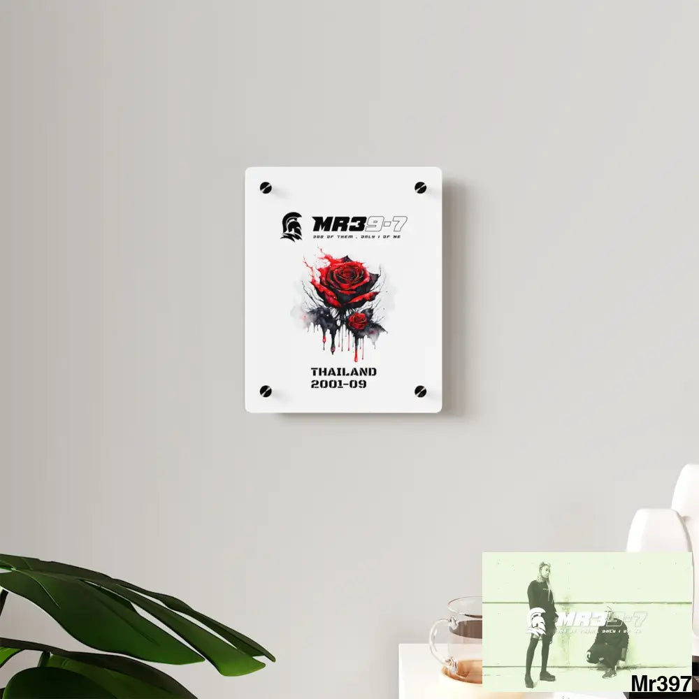MR39-7 Thailand 2001--09 Red Rose with Bloody Drippings on Abstract Black Background Acrylic Wall Art Panels Home Decor