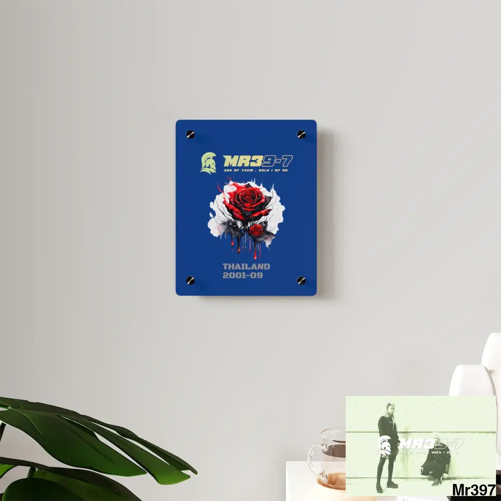 MR39-7 Thailand 2001--09 Red Rose with Bloody Drippings on Abstract Black Background Acrylic Wall Art Panels Home Decor
