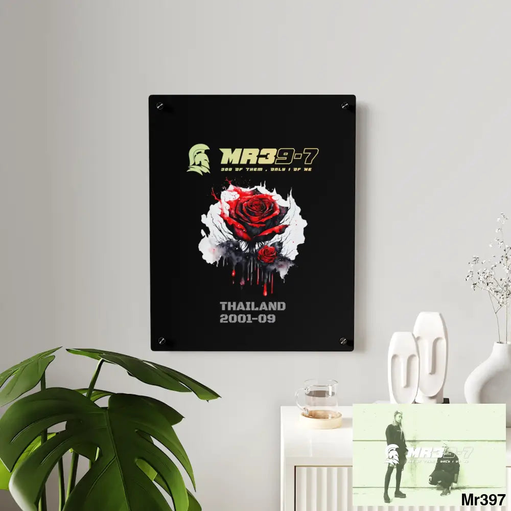 MR39-7 Thailand 2001--09 Red Rose with Bloody Drippings on Abstract Black Background Acrylic Wall Art Panels Home Decor
