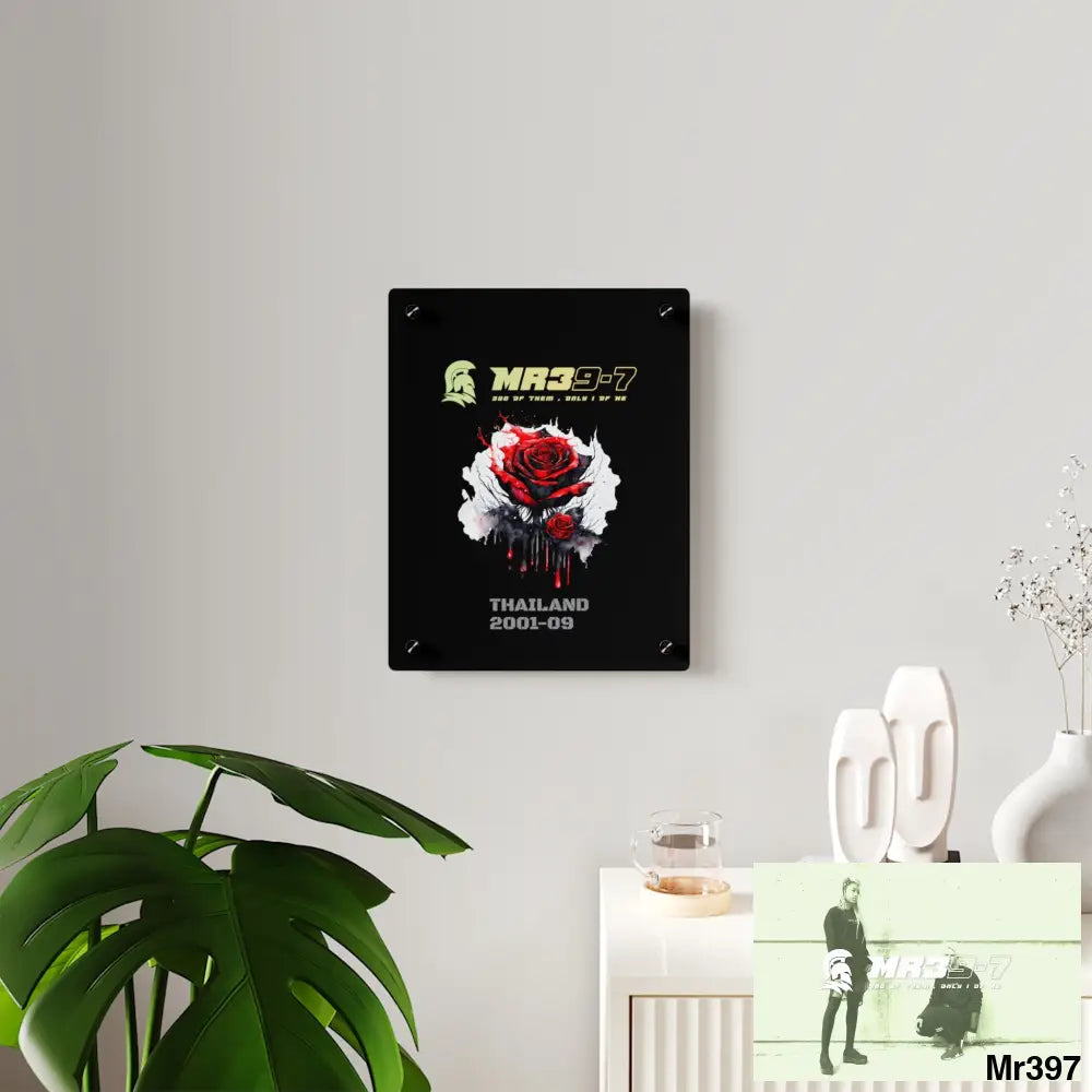 MR39-7 Thailand 2001--09 Red Rose with Bloody Drippings on Abstract Black Background Acrylic Wall Art Panels Home Decor