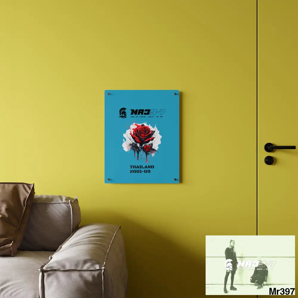MR39-7 Thailand 2001--09 Red Rose with Bloody Drippings on Abstract Black Background Acrylic Wall Art Panels Home Decor