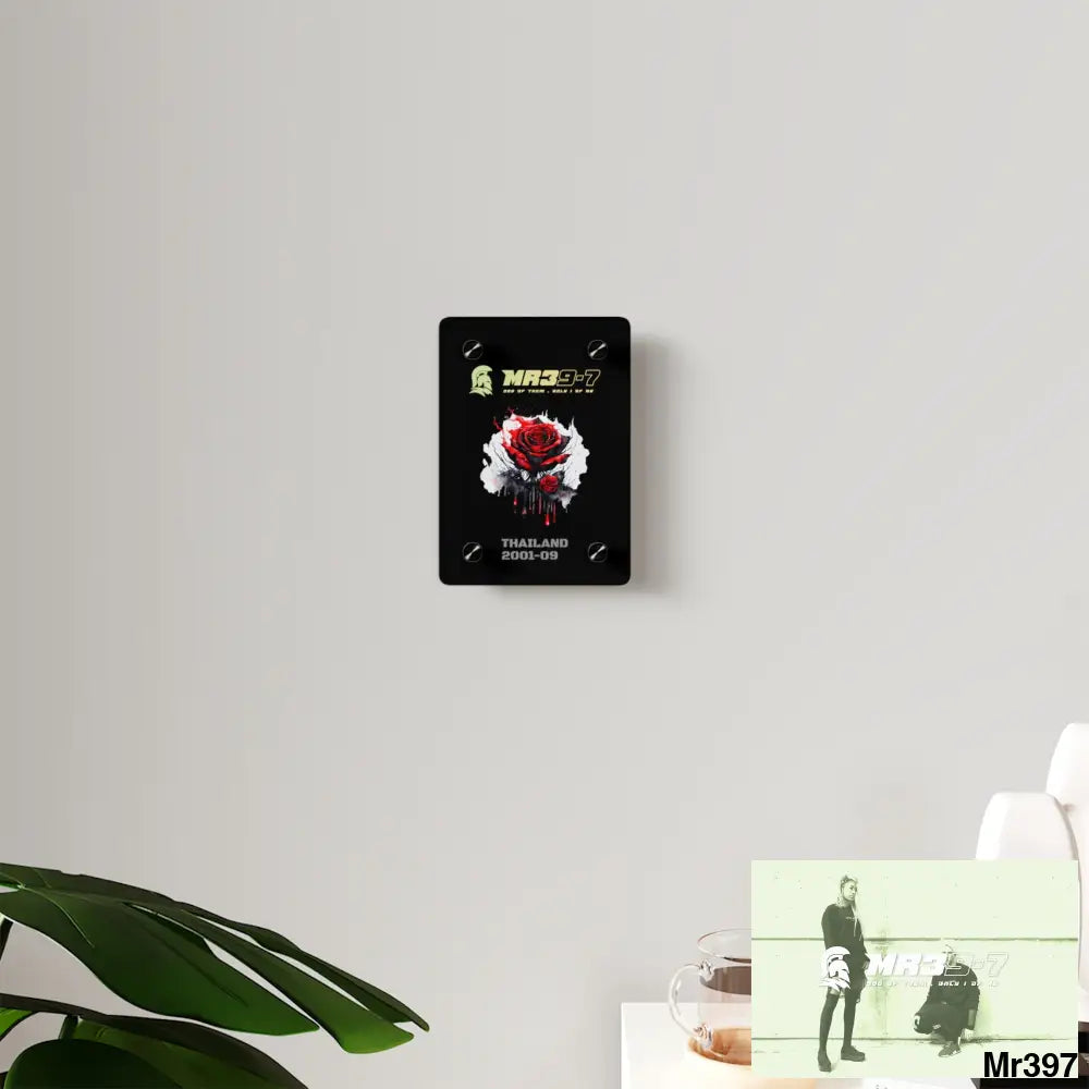 MR39-7 Thailand 2001--09 Red Rose with Bloody Drippings on Abstract Black Background Acrylic Wall Art Panels Home Decor