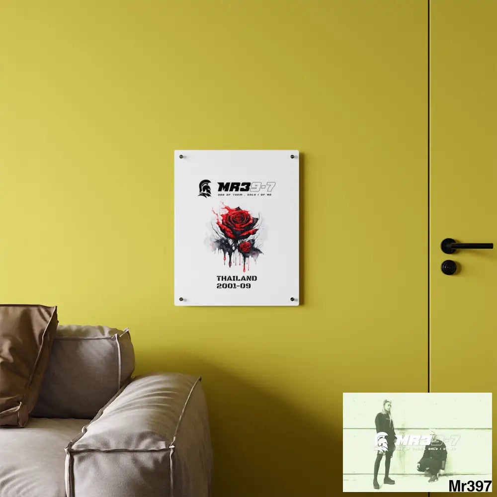 MR39-7 Thailand 2001--09 Red Rose with Bloody Drippings on Abstract Black Background Acrylic Wall Art Panels Home Decor