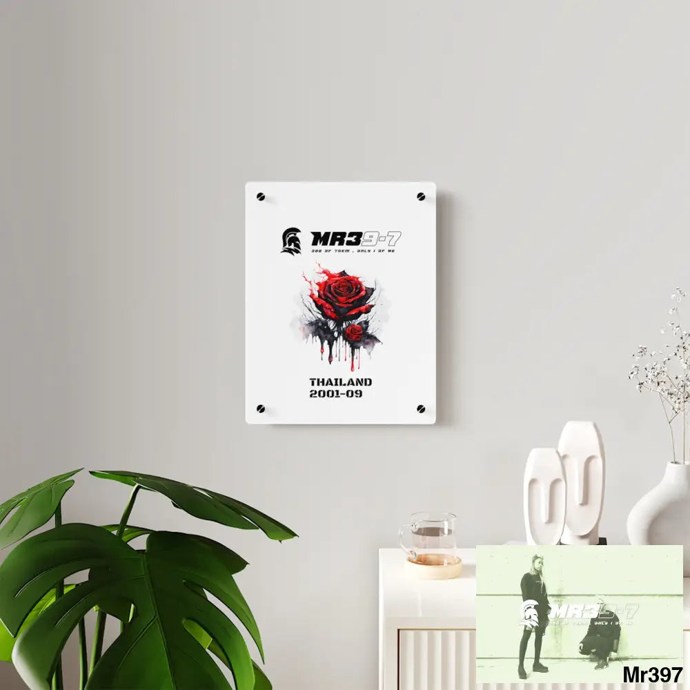 MR39-7 Thailand 2001--09 Red Rose with Bloody Drippings on Abstract Black Background Acrylic Wall Art Panels Home Decor