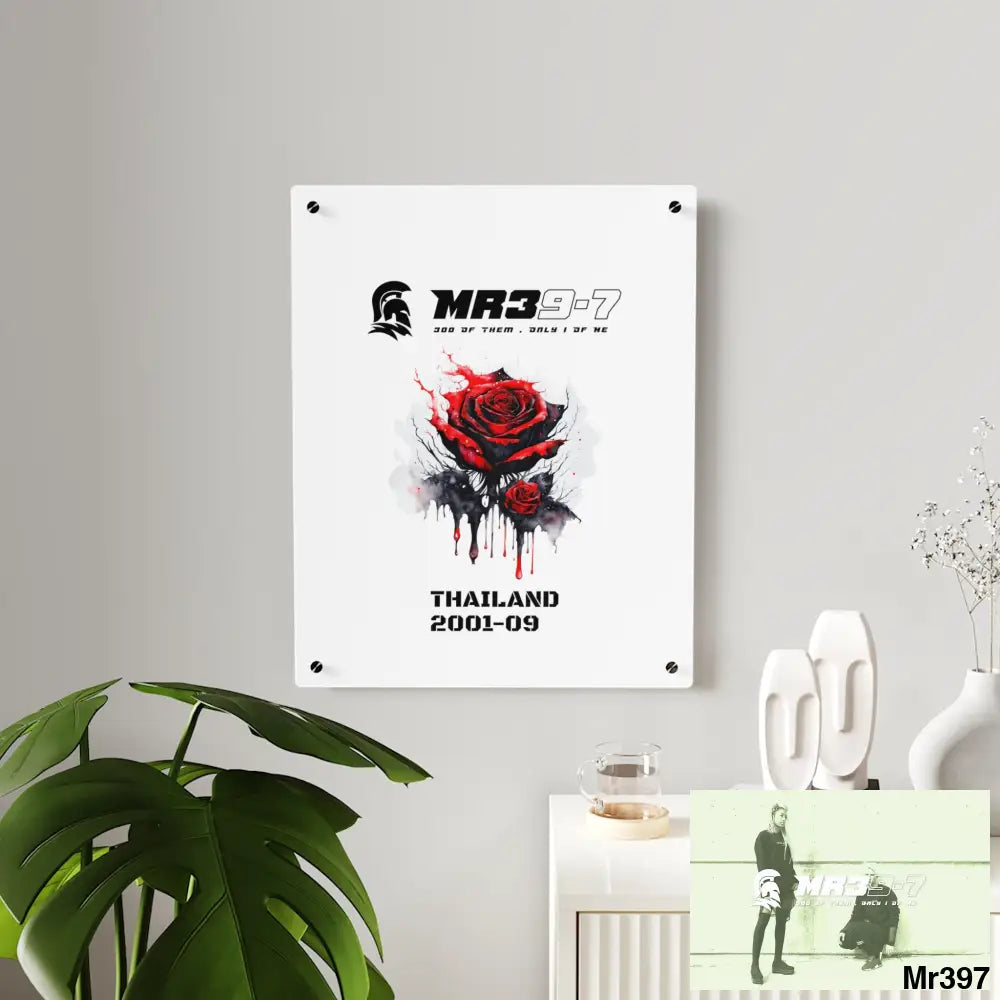 MR39-7 Thailand 2001--09 Red Rose with Bloody Drippings on Abstract Black Background Acrylic Wall Art Panels Home Decor