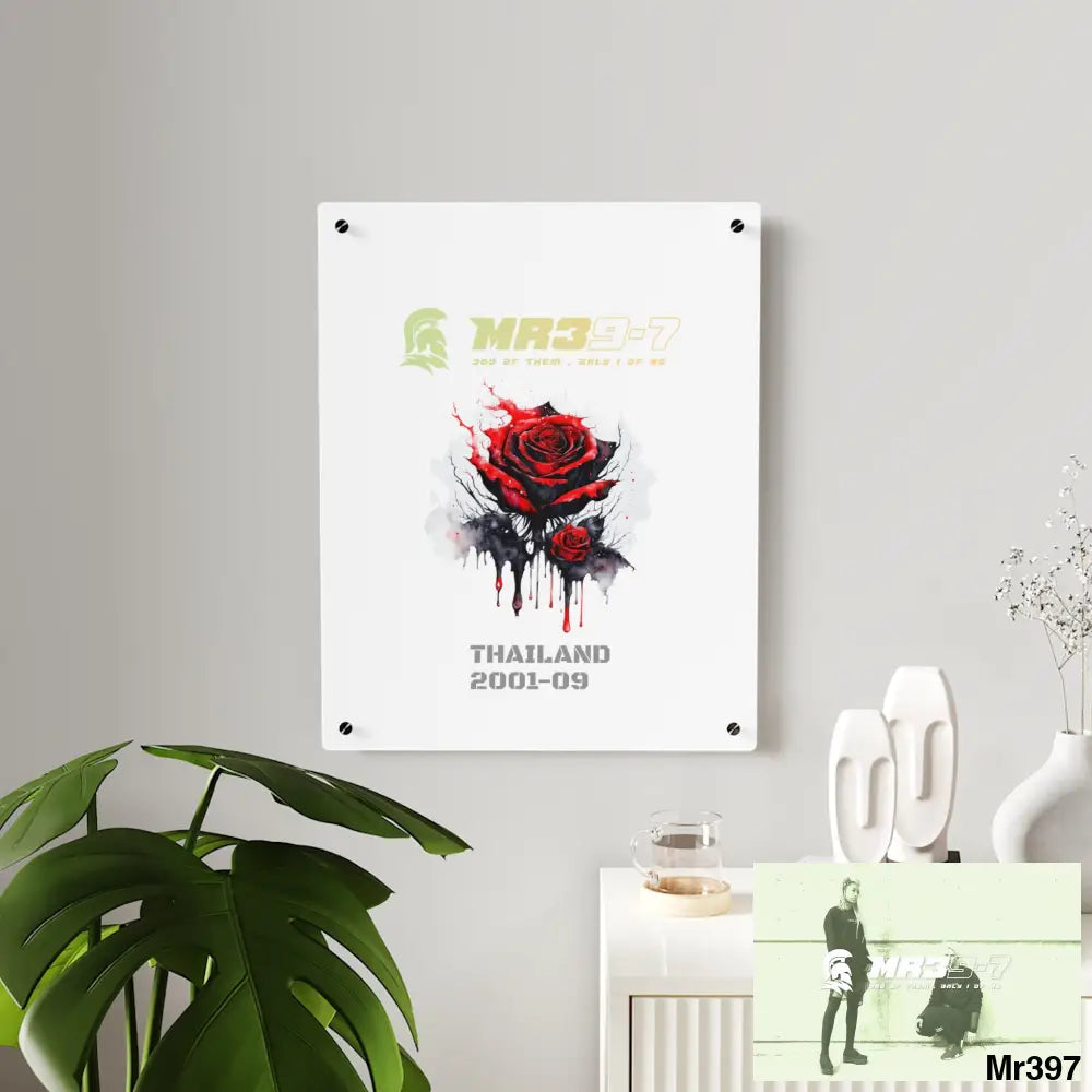 MR39-7 Thailand 2001--09 Red Rose with Bloody Drippings on Abstract Black Background Acrylic Wall Art Panels Home Decor