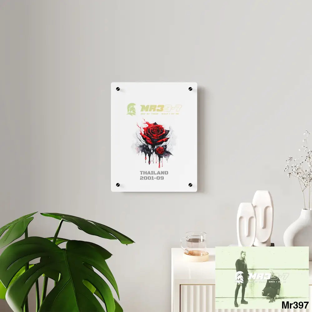 MR39-7 Thailand 2001--09 Red Rose with Bloody Drippings on Abstract Black Background Acrylic Wall Art Panels Home Decor