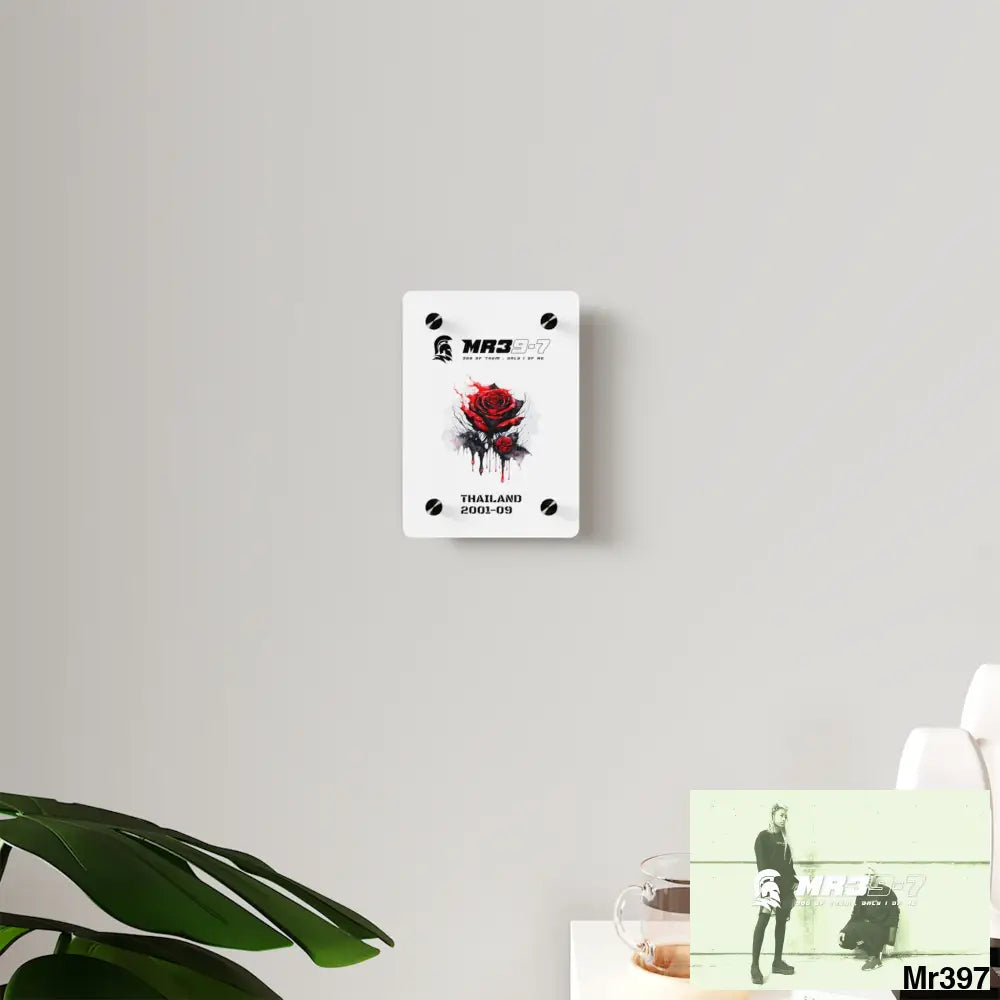 MR39-7 Thailand 2001--09 Red Rose with Bloody Drippings on Abstract Black Background Acrylic Wall Art Panels Home Decor