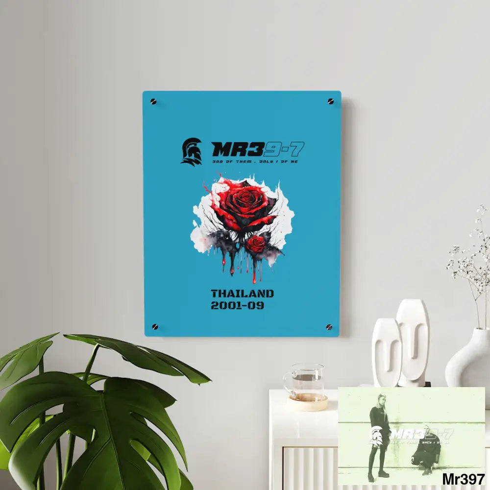 MR39-7 Thailand 2001--09 Red Rose with Bloody Drippings on Abstract Black Background Acrylic Wall Art Panels Home Decor