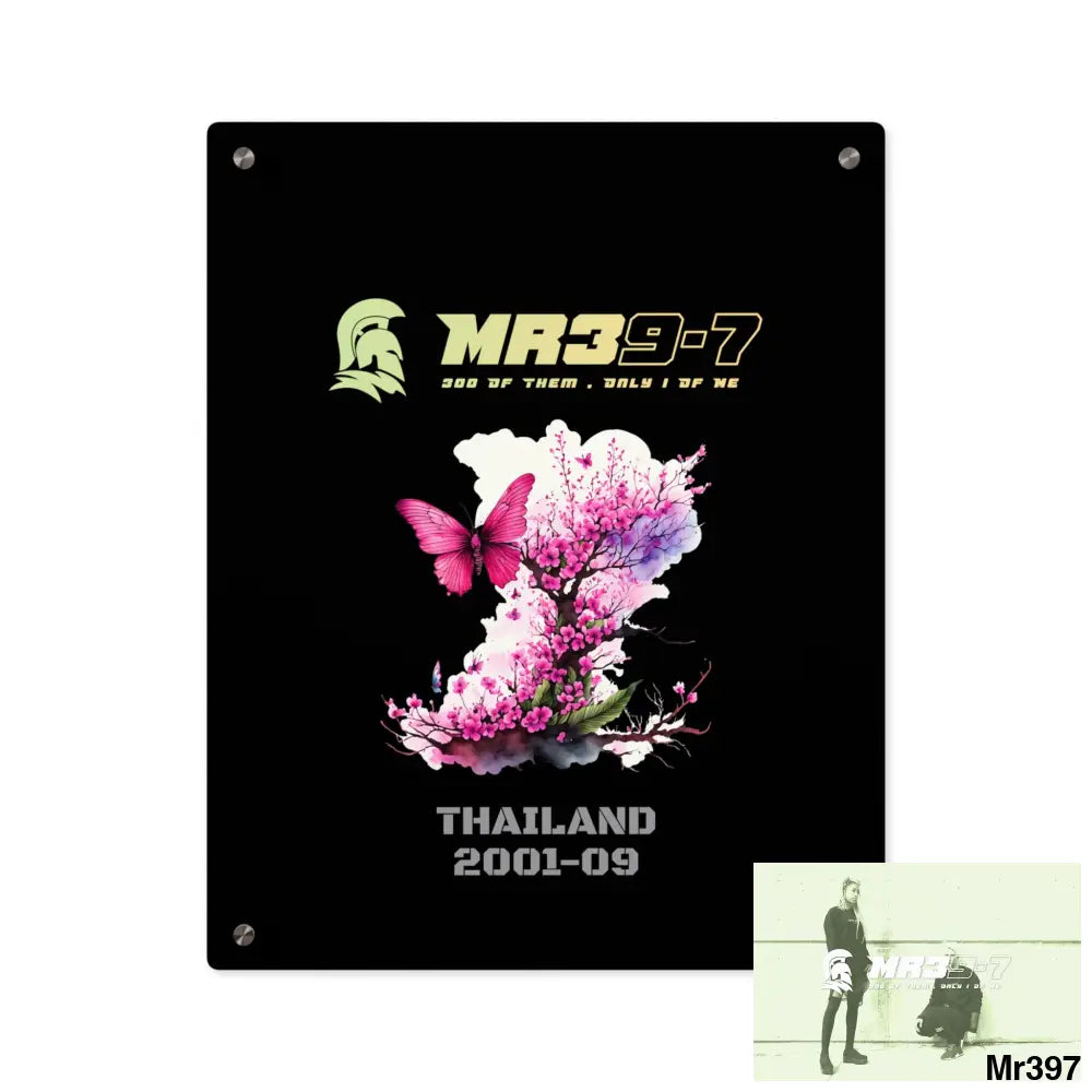 MR39-7 Thailand 2001--09Pink Butterfly on Ornamental Cherry Tree Branch Acrylic Wall Art Panels 16″ x 20″ (Vertical)