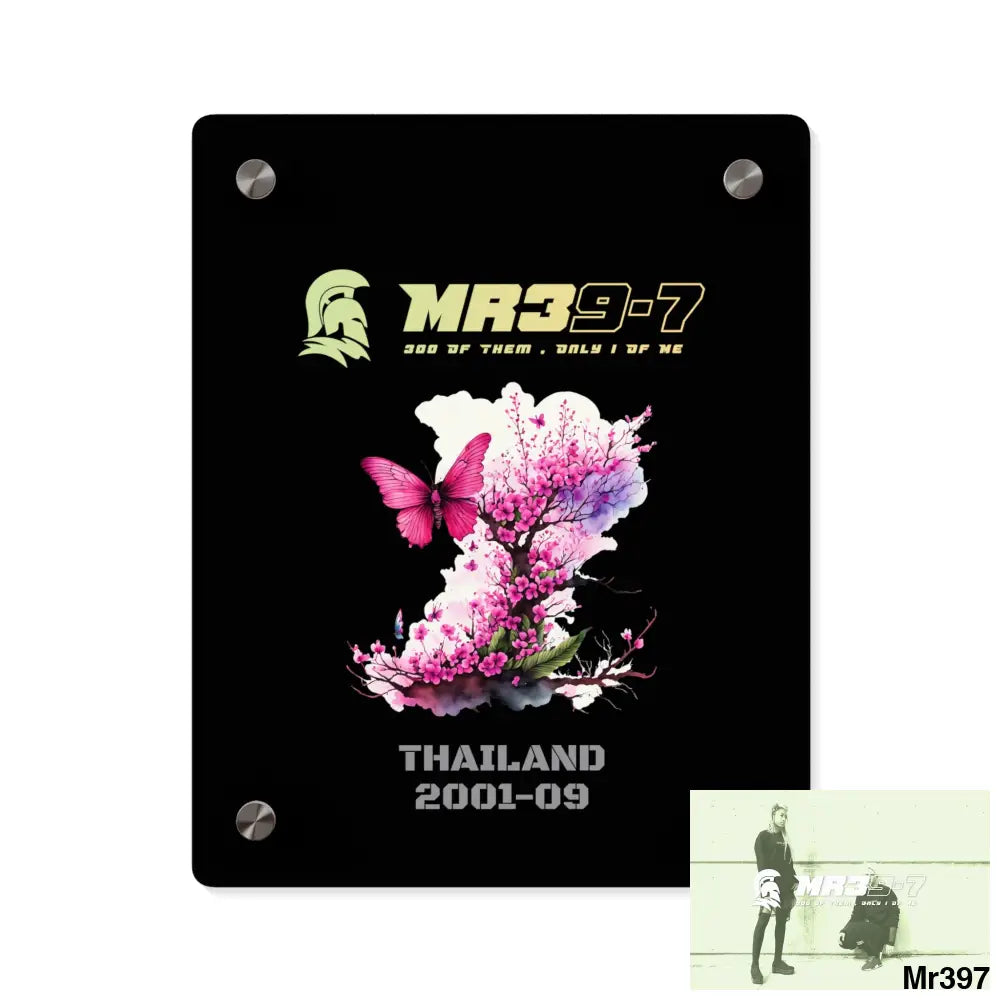 MR39-7 Thailand 2001--09Pink Butterfly on Ornamental Cherry Tree Branch Acrylic Wall Art Panels 8″ x 10″ (Vertical)