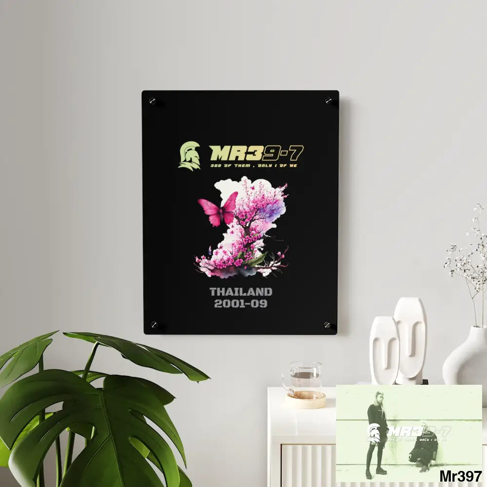 MR39-7 Thailand 2001--09Pink Butterfly on Ornamental Cherry Tree Branch Acrylic Wall Art Panels Home Decor