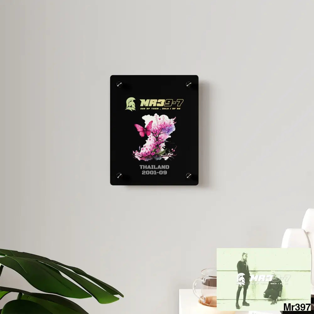 MR39-7 Thailand 2001--09Pink Butterfly on Ornamental Cherry Tree Branch Acrylic Wall Art Panels Home Decor