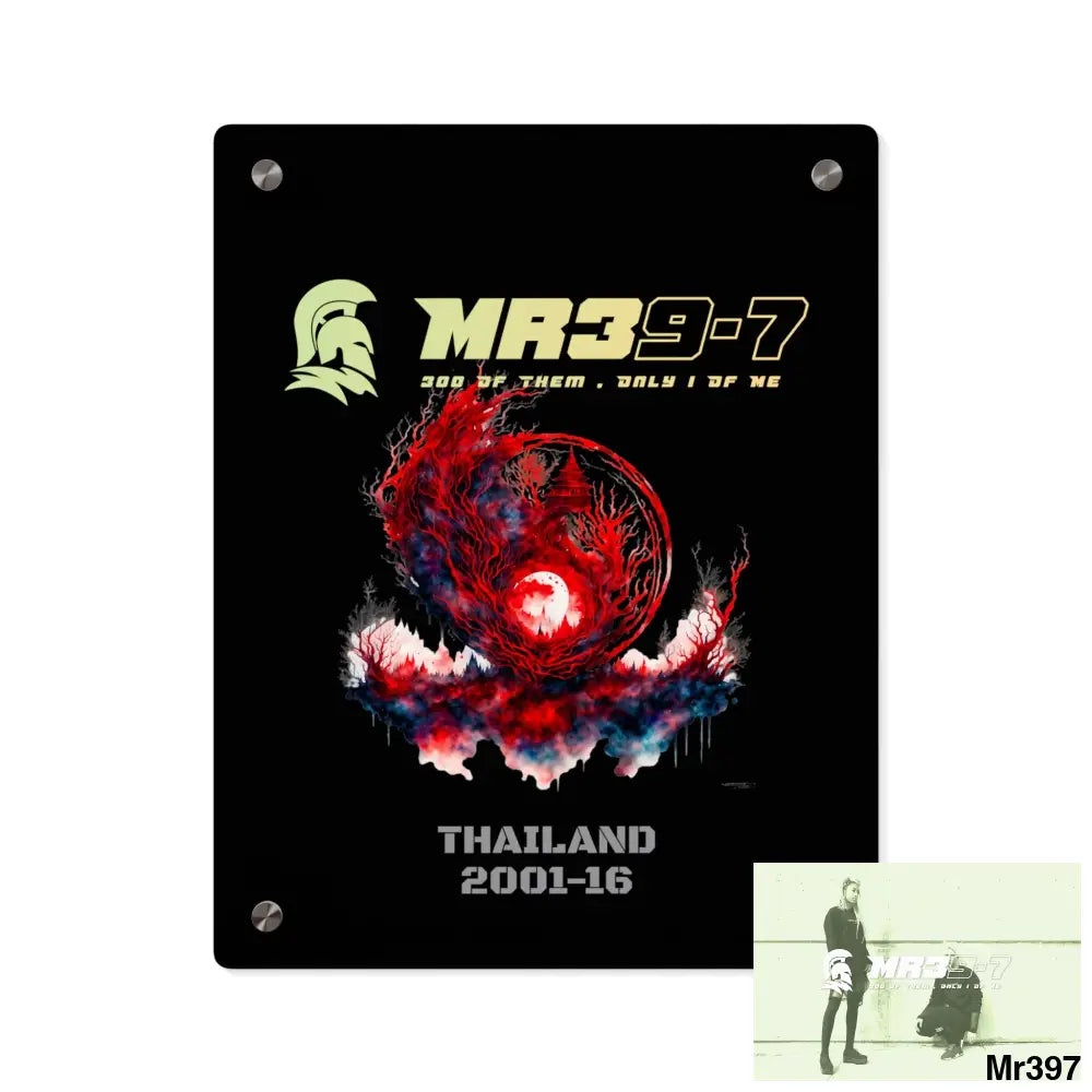 MR39-7 Thailand 2001-16 Abstract Yin-Yang Symbol in Red and Black- Acrylic Wall Art Panels 11″ x 14″ (Vertical)