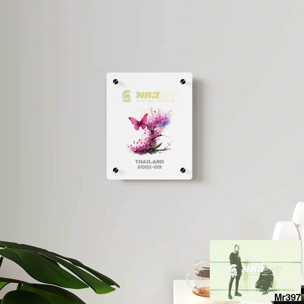 MR39-7 Thailand 2001 -2009 Pink Butterfly on Ornamental Cherry Tree Branch Acrylic Wall Art Panels Home Decor