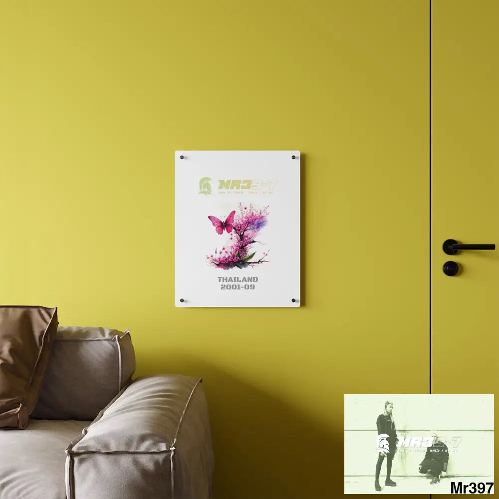 MR39-7 Thailand 2001 -2009 Pink Butterfly on Ornamental Cherry Tree Branch Acrylic Wall Art Panels Home Decor