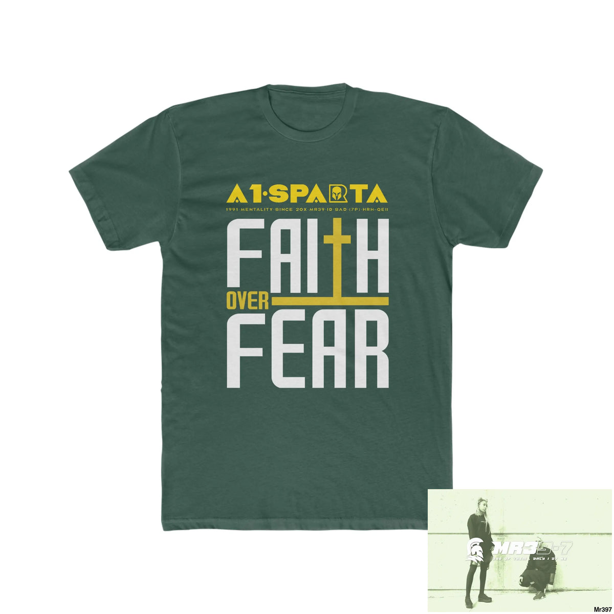 MR39 Faith over fear - Men’s Cotton Crew Tee Solid Forest Green / S T-Shirt