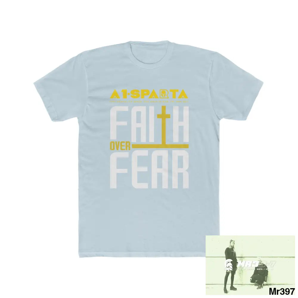 MR39 Faith over fear - Men’s Cotton Crew Tee Solid Light Blue / S T-Shirt