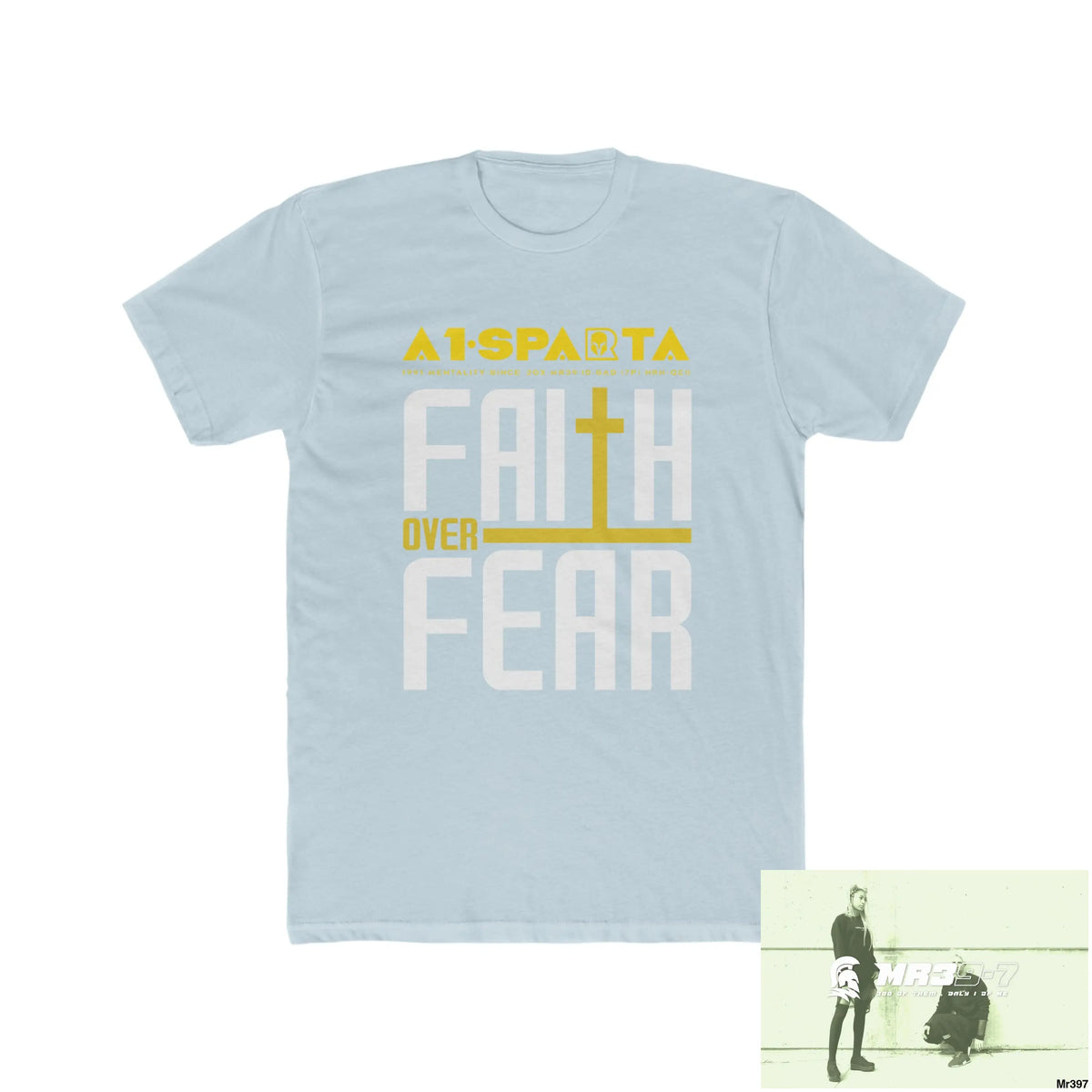 MR39 Faith over fear - Men’s Cotton Crew Tee Solid Light Blue / S T-Shirt