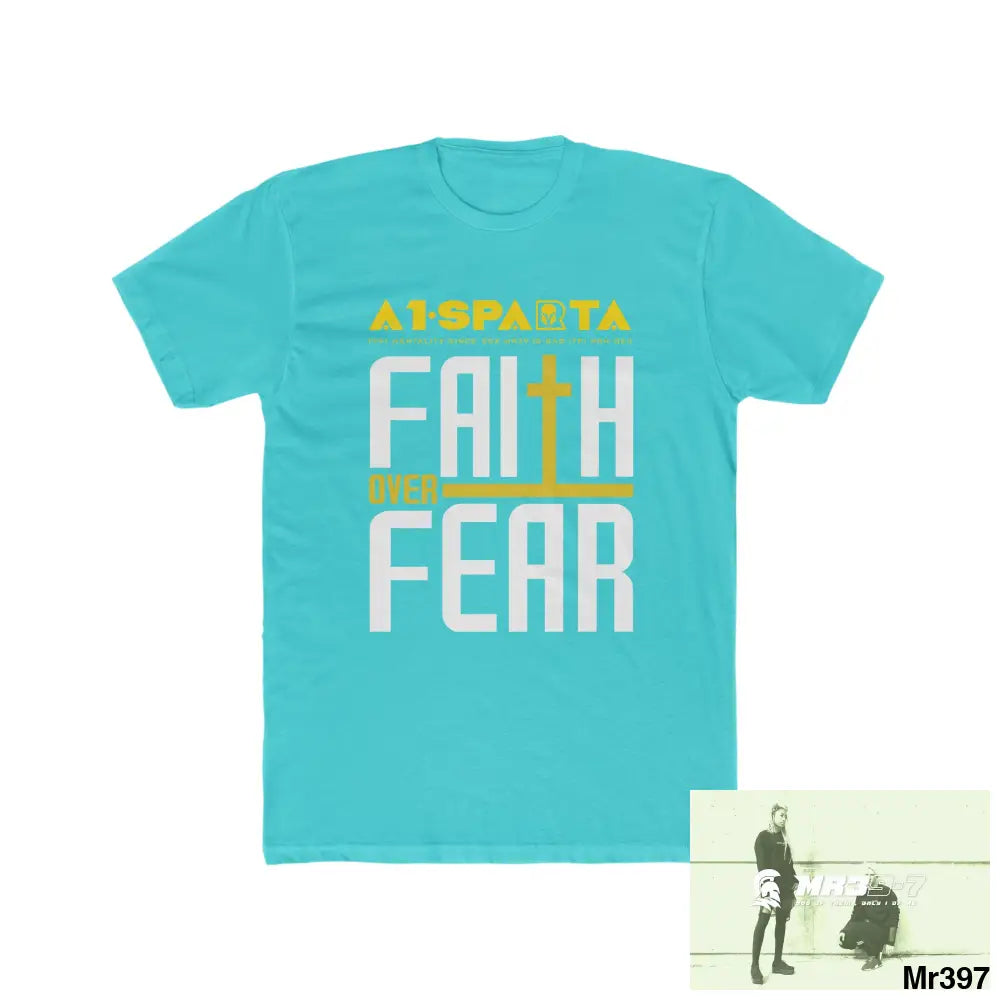 MR39 Faith over fear - Men’s Cotton Crew Tee Solid Tahiti Blue / S T-Shirt