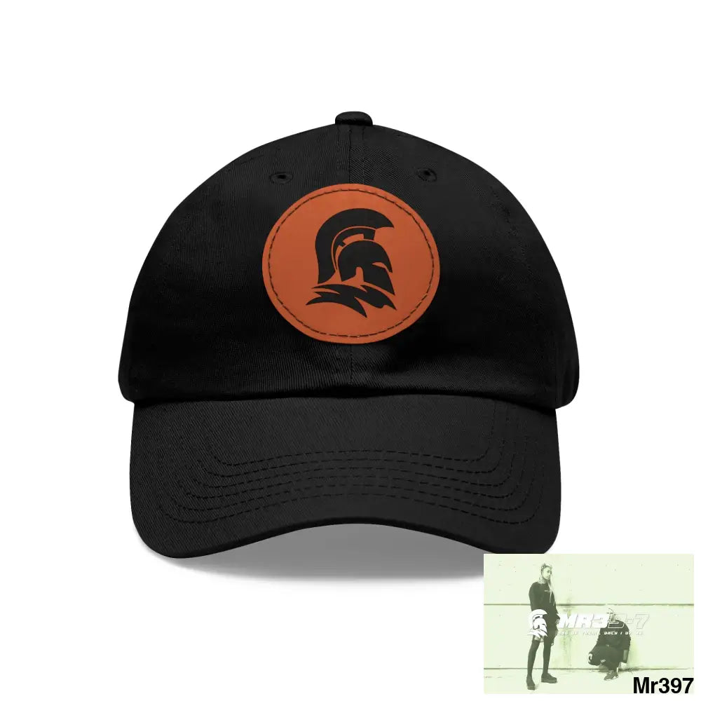 MR39 Sparta Dad Hat with Leather Patch (Round) Black / Light Brown / Circle / One size Hats