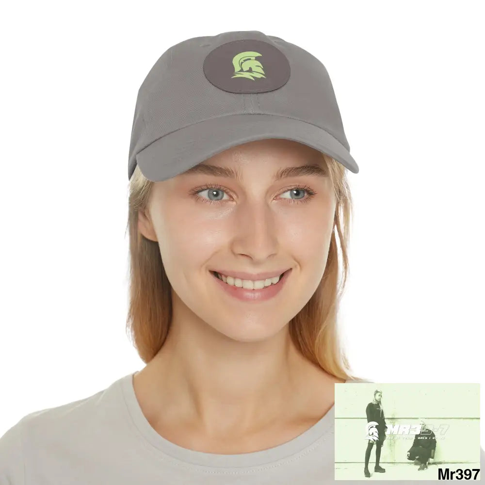 MR39 Sparta Dad Hat with Leather Patch (Round) Grey / Grey patch / Circle / One size Hats