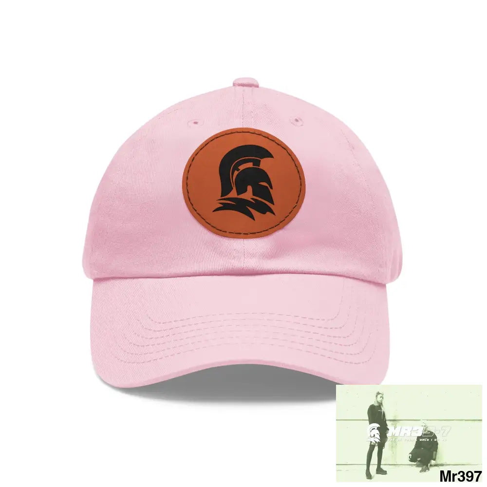 MR39 Sparta Dad Hat with Leather Patch (Round) Light Pink / Light Brown patch / Circle / One size Hats