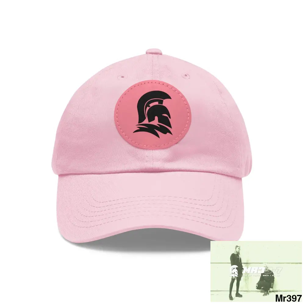 MR39 Sparta Dad Hat with Leather Patch (Round) Light Pink / Pink patch / Circle / One size Hats