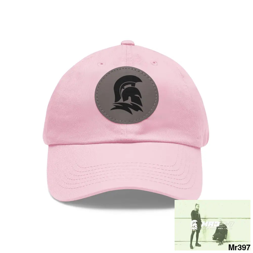 MR39 Sparta Dad Hat with Leather Patch (Round) Light Pink / Grey patch / Circle / One size Hats