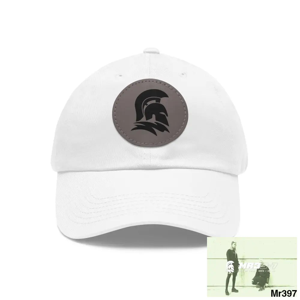 MR39 Sparta Dad Hat with Leather Patch (Round) White / Grey patch / Circle / One size Hats