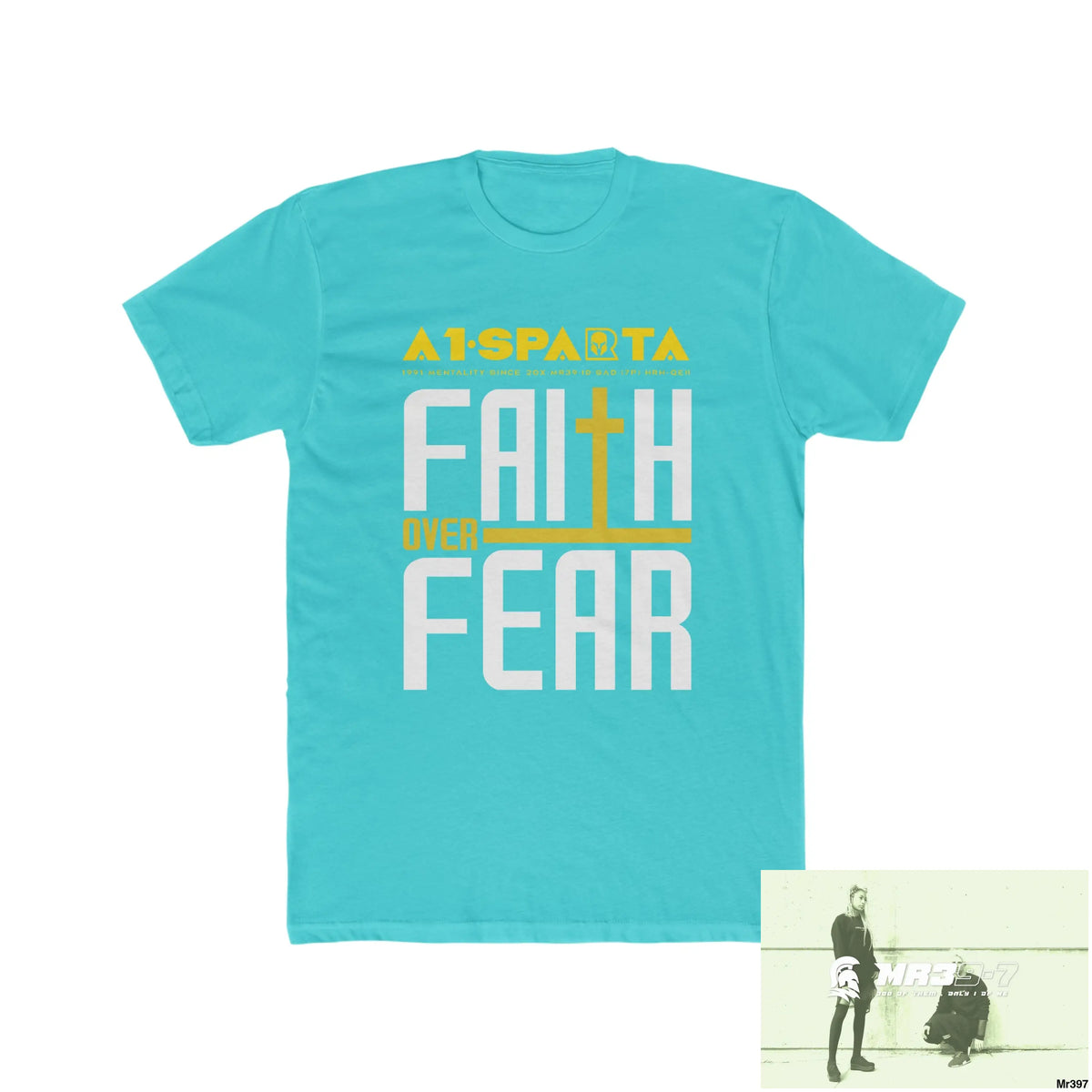 MR39S Faith over fear -Men’s Cotton Crew Tee Solid Tahiti Blue / S T-Shirt