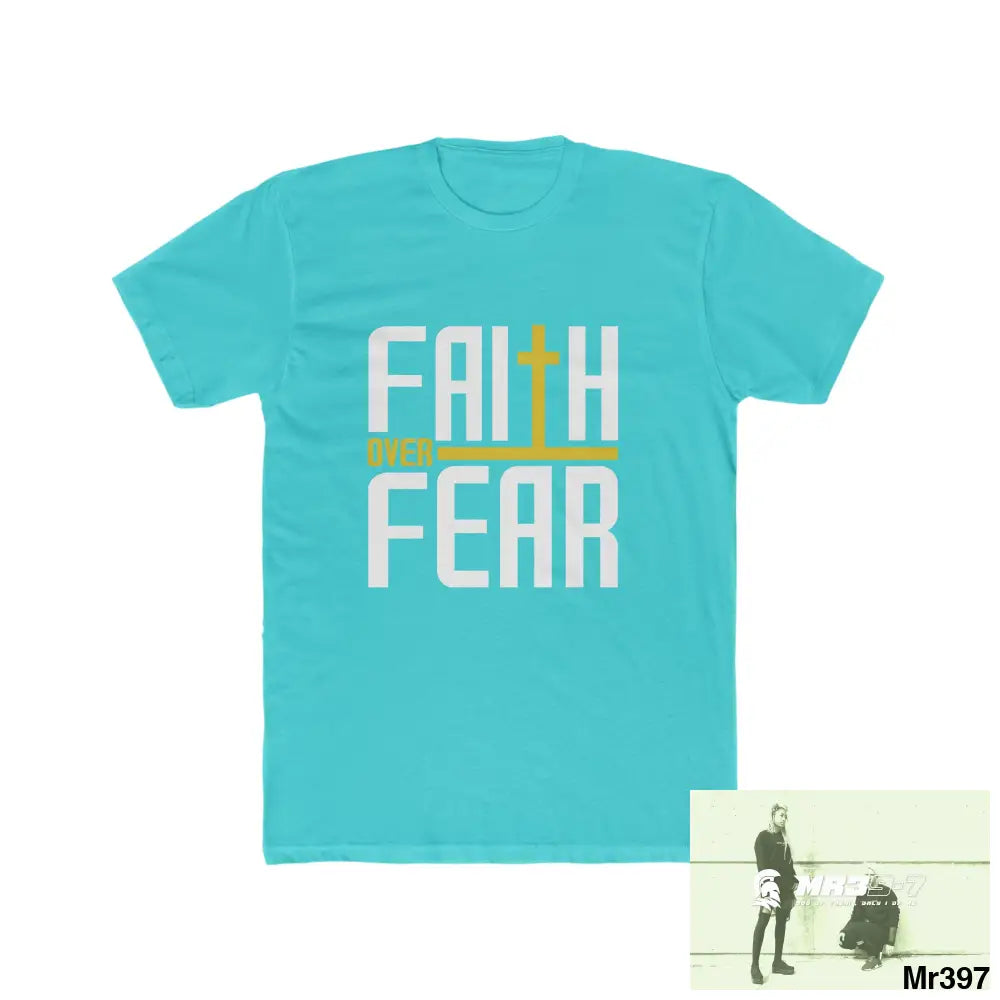 MR39S Faith over fear - Men’s Cotton Crew Tee Solid Tahiti Blue / S T-Shirt