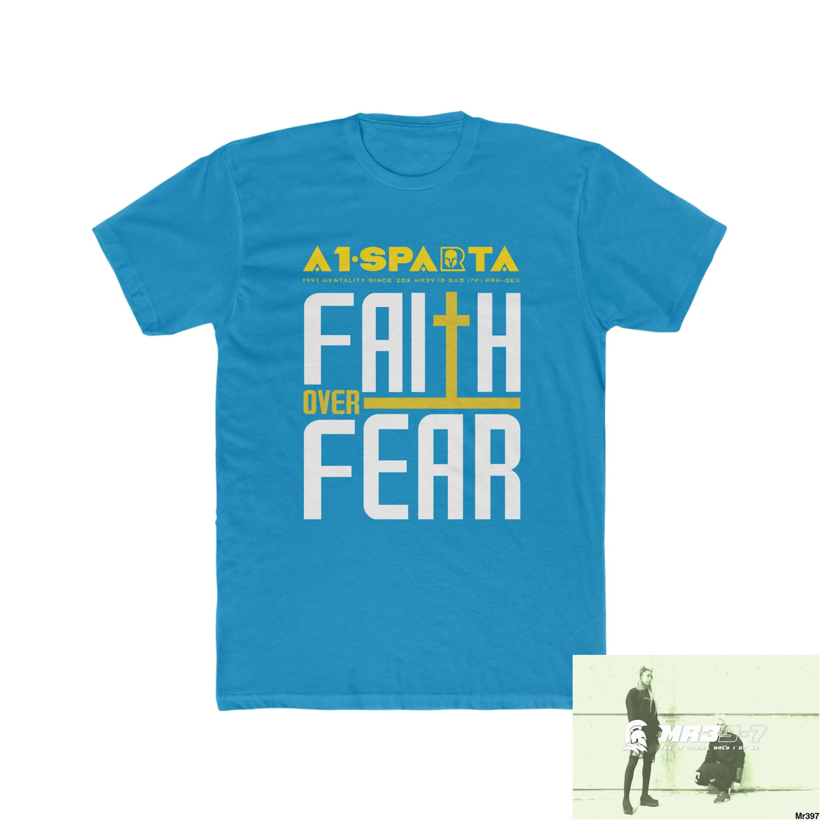 MR39S Faith over fear -Men’s Cotton Crew Tee Solid Turquoise / S T-Shirt