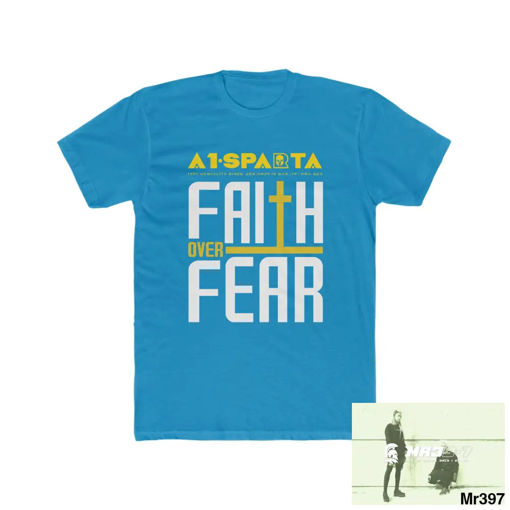 MR39S Faith over fear -Men’s Cotton Crew Tee Solid Turquoise / S T-Shirt