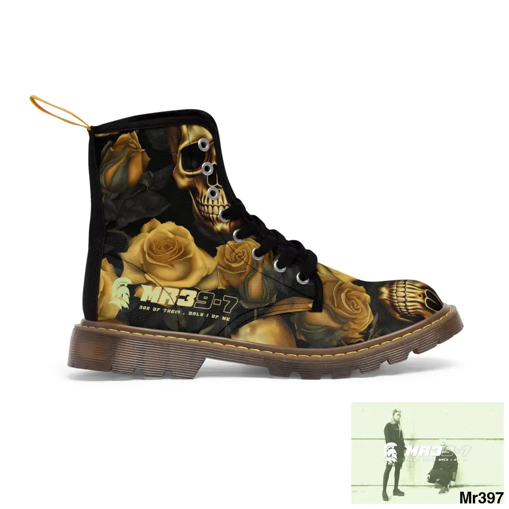 MR39’S No 2 Gothic Skulls and Gold Roses Canvas Boots AOP Shoes