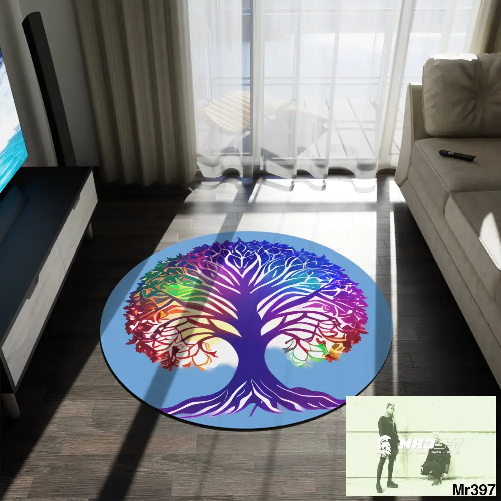 Multi-Coloured Tree of life Round Rug 60’’ × 60’’ Home Decor