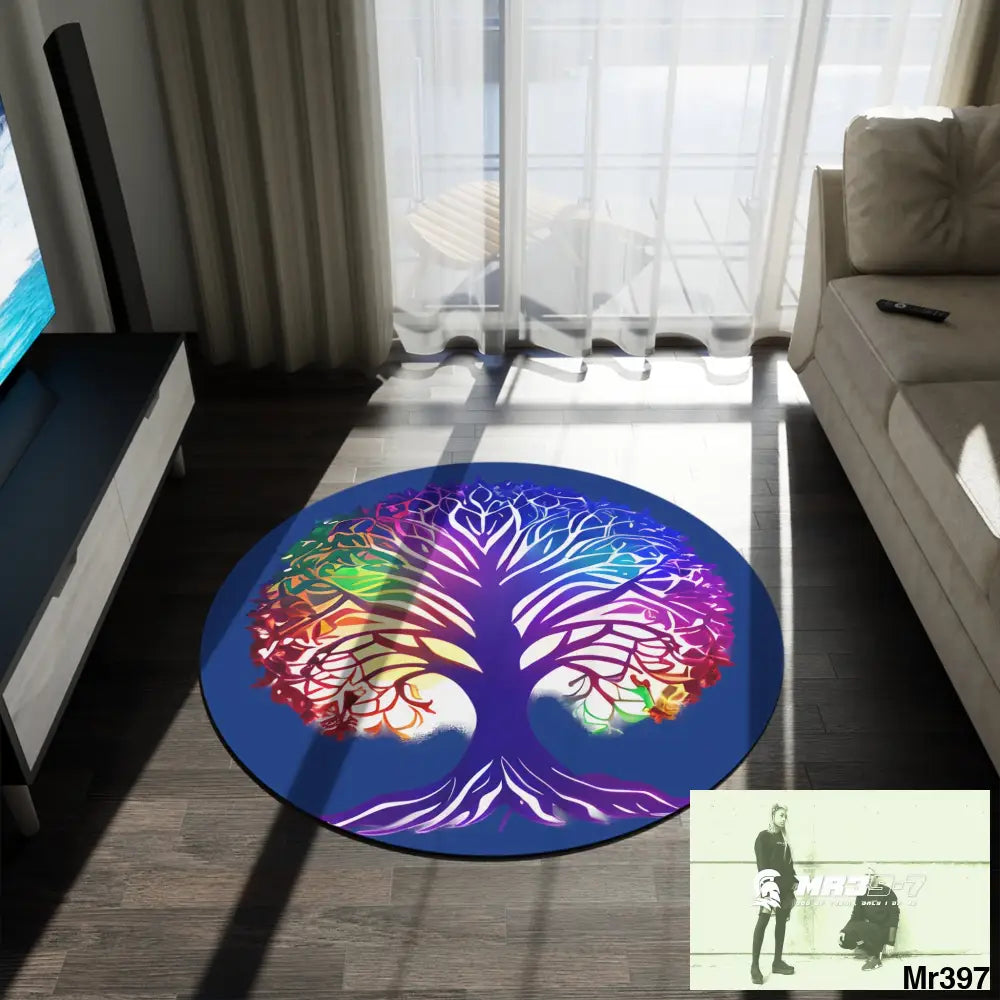 Multi-Coloured Tree of life Round Rug 60’’ × 60’’ Home Decor
