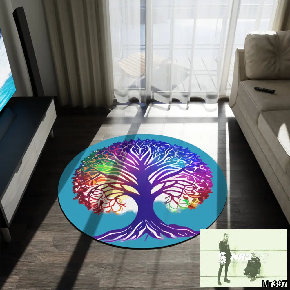 Multi-Coloured Tree of life Round Rug 60’’ × 60’’ Home Decor
