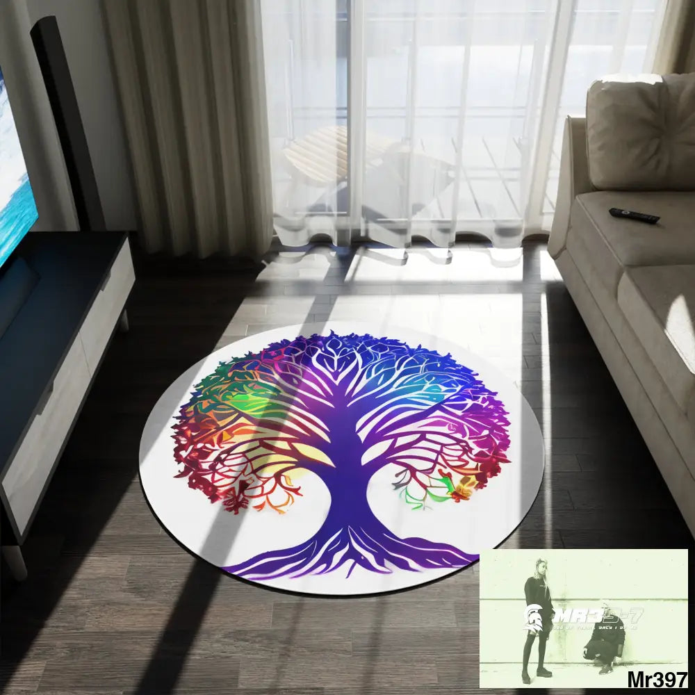 Multi-Coloured Tree of life Round Rug 60’’ × 60’’ Home Decor