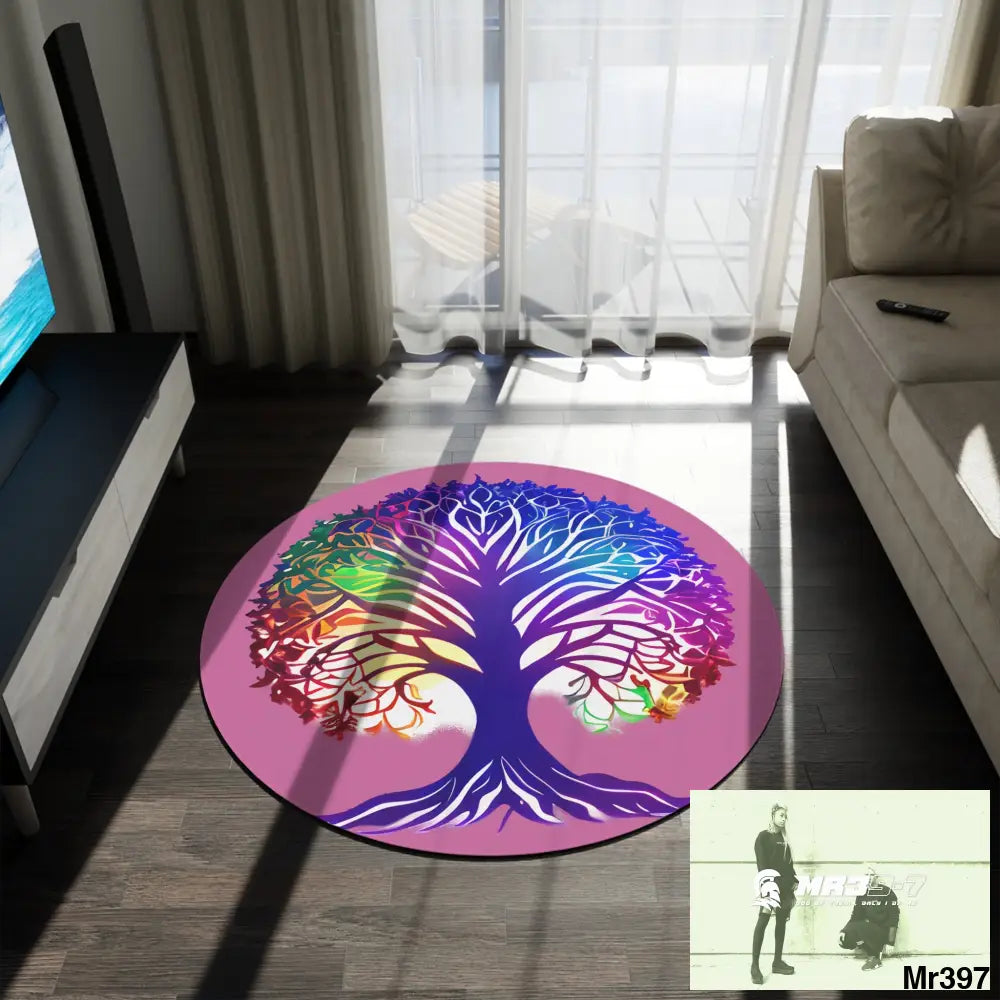 Multi-Coloured Tree of life Round Rug 60’’ × 60’’ Home Decor