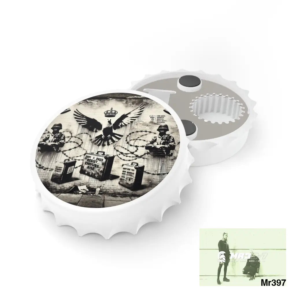 My life My Deaths Their plans failed 2001-2025 Banksy Inspired Magnetic Bottle Opener One size / White Accessories