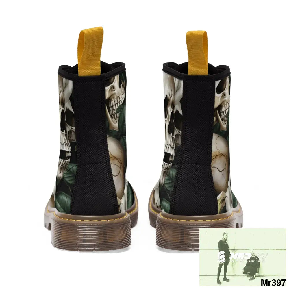No 2 Gothic Skull and White Roses Canvas Boots AOP Shoes